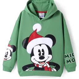 Pine Kids Disney Knit Full Sleeves Drop Shoulder Oversized Hooded Sweatshirt with Mickey Mouse Graphics - Mint Green image 2