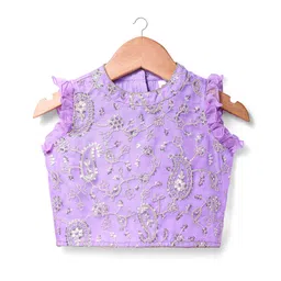 Babyhug Woven Frill Sleeves Floral Sequenced Embroidered Choli Lehenga & Dupatta Set with Tassle Detailing - Lavender image 2