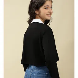 Lil Tomatoes Cotton Knit Full Sleeves Peanuts Featuring Snoopy & Peanuts Text Printed Crop Top - Black image 3