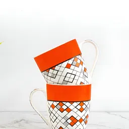UPC White & Orange Printed Ceramic Glossy Cups Set of Cups and Mugs image 5