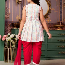 BAESD Girls Woven Design Round Neck A line Kurta With Patiala & Dupatta image 3