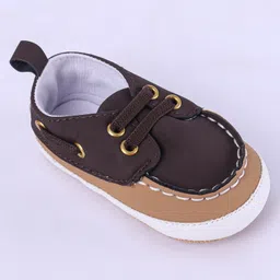 Cute Walk by Babyhug Slip On Booties with Lace Detailing - Coffee Brown image 3