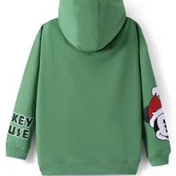 Pine Kids Disney Knit Full Sleeves Drop Shoulder Oversized Hooded Sweatshirt with Mickey Mouse Graphics - Mint Green image 3