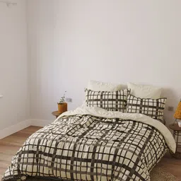 LABHAM Black Graphic Printed Cotton 180 TC King Bedsheet With 2 Pillow Covers-image-81