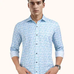 ROUGHELLS Slim Fit Floral Printed Spread Collar Cotton Casual Shirt-picture-29