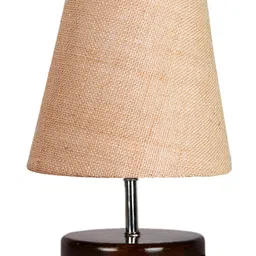 Devansh Jute Round Brown Wood Table Lamp - Beige image 4