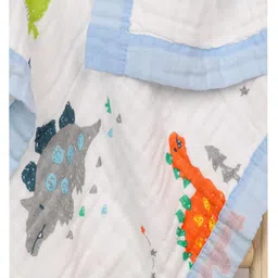 VOIDROP 6-Layer Baby Muslin Blanket110 x 110 cm Organic Cotton mix colored dinosaur Print, Soft & Breathable for Newborns & ToddlersBlue Border, Lightweight Swaddle Blanket image 4