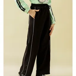 Lil Tomatoes Cotton Looper Knit Side Taped Flared Light Winter Track Pants - Black image 5