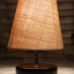 Devansh Jute Round Brown Wood Table Lamp - Beige image 5