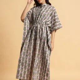Safeera Women Floral Printed Maxi Cofton Kaftan Nightdress image 2