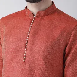 DEYANN Men Red Woven Design Straight Kurta image 4