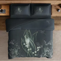 SPACES Elegance Noir Indian Teal Cotton Breathable Digitally Floral Printed Large Bedsheet image 3