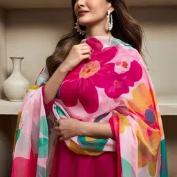 TURITY Women Regular Kurta with Trousers & With Dupatta image 3