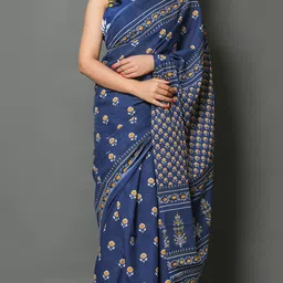 Craft Musium Floral Pure Cotton Jaipuri Block Print Saree image 2