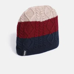 Roadster Unisex Navy Blue & Beige Self Design Beanie image 2
