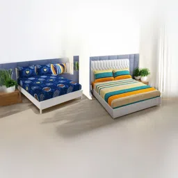 Homybees Blue Printed Microfiber 220 TC 2 Double Fine Bedsheets & 4 Pillow Covers 72"x78"-picture-10