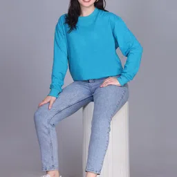 Obaan Women Solid Round Neck Full Sleeves Pullover Sweatshirts-image-2