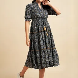 Raiyani Enterprise Floral Print Puff Sleeve Fit & Flare Midi Dress-picture-31