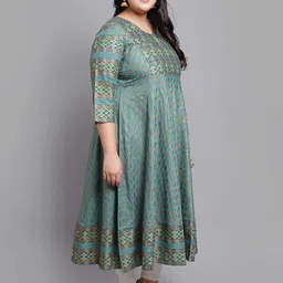 KALINI Women Plus Size Floral Foil Print Printed Anarkali Kurta image 3
