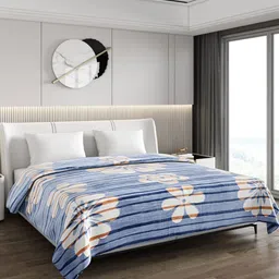 Monte Carlo Blue & White Floral Printed Mild Winter 550 GSM Double Bed Blanket-picture-13