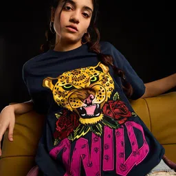 The Souled Store Women Graphic Printed Round Neck Cotton Oversized T-shirt-image-28