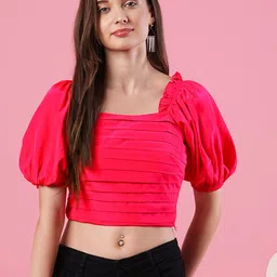 Globus Pleated Puff Sleeve Party Crop Top-picture-35