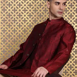 House of Pataudi Jashn Kurta Set with Nehru Jacket-picture-24