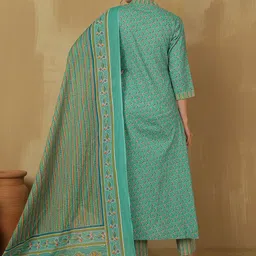 GLAM ROOTS Women Floral Printed Empire Kurta with Palazzos & With Dupatta image 4