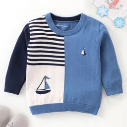 ToffyHouse Full Sleeves 100% Seamless Flatknitted Cotton Pullovers Sweater Color Block - Airforce-picture-14