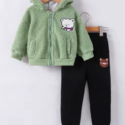 Kookie Kids Full Sleeves Hooded Winter Wear Set With Teddy Embroidery - Green image 1