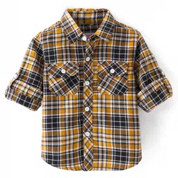 Babyhug Cotton Woven Full Sleeves Checks Shirt with Pockets - Yellow-image-90