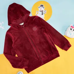 Pantaloons Junior Wool Full Sleeves Solid Hooded Sweatshirt - Maroon-picture-15