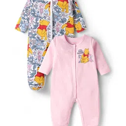 Babyhug Disney Interlock Knit Full Sleeves Footed Sleep Suits With Winnie The Pooh Graphics Pack of 2 - Baby Pink & White-picture-25