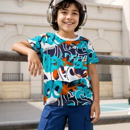 OLLINGTON ST. Cotton Half Sleeves Knit T-Shirt & Shorts with Dad Text Print - Blue & Navy Blue-picture-11