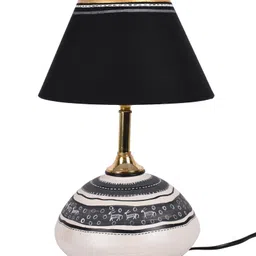 AAKRITI ART CREATIONS Table Lamp B&W Earthen Handcrafted with Black Shade-image-41