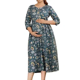 MAGHMA Women Floral Printed Maternity Cotton Fit & Flare Dress-picture-13