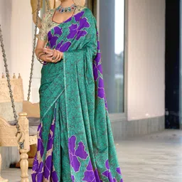 NIKATT Floral Pure Cotton Block Printed Saree With Unstitched Blouse Piece-picture-32