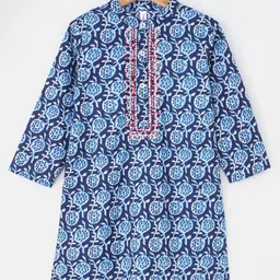 Babyhug 100% Cotton Full Sleeves Kurta With Payjama Set Embroidered - Indigo image 2