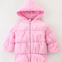 Little Kangaroos Taffeta Full Sleeves Solid Quilted Winter Jacket With Bag - Pink image 2