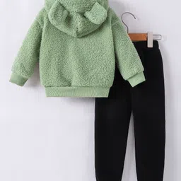 Kookie Kids Full Sleeves Hooded Winter Wear Set With Teddy Embroidery - Green image 2