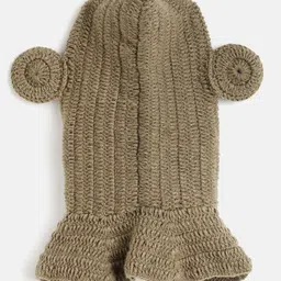 MayRa Knits Ear Applique Detailed Hand Knitted Cap With Button Closer - Brown image 2