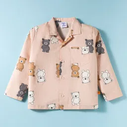 Mini Taurus Cotton Knit Full Sleeves Co-ord Night Suit with Animal Print - Peach image 2