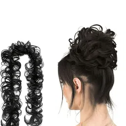 VIEWS Clip-In Wavy Bun Hair Extension - Black - 22 Inch-image-5