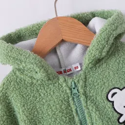 Kookie Kids Full Sleeves Hooded Winter Wear Set With Teddy Embroidery - Green image 3