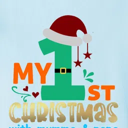 BLUSHES Christmas Theme 100% Cotton Half Sleeves My 1st Christmas Text Printed Tee - Powder Blue image 4