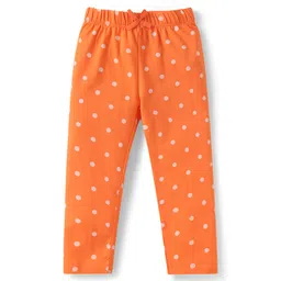 Babyhug Single Jersey Knit Full Length Leggings with Stretch Polka Dots & Rainbow Print Pack Of 3 - Orange & Purple image 4