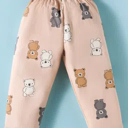 Mini Taurus Cotton Knit Full Sleeves Co-ord Night Suit with Animal Print - Peach image 4