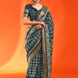 Mitera Ethnic Motifs Zari Silk Blend Sungudi Saree-picture-16
