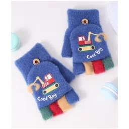 Babyhug Woollen Gloves with Vehicle Print - Navy Blue image 5