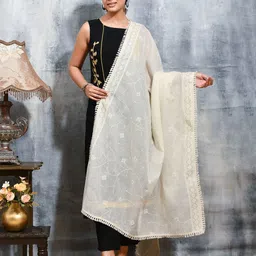 swatika Ethnic Motifs Embroidered Chikankari Cotton Dupatta image 2